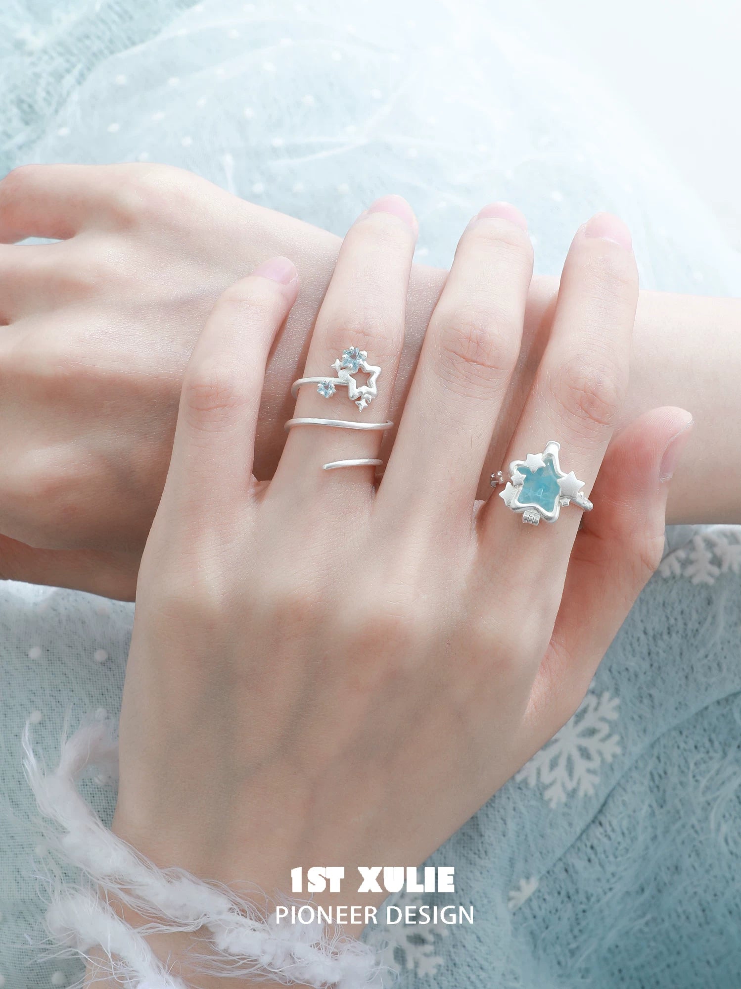 1ST XULIE Sterling Silver Star Pendant Ring