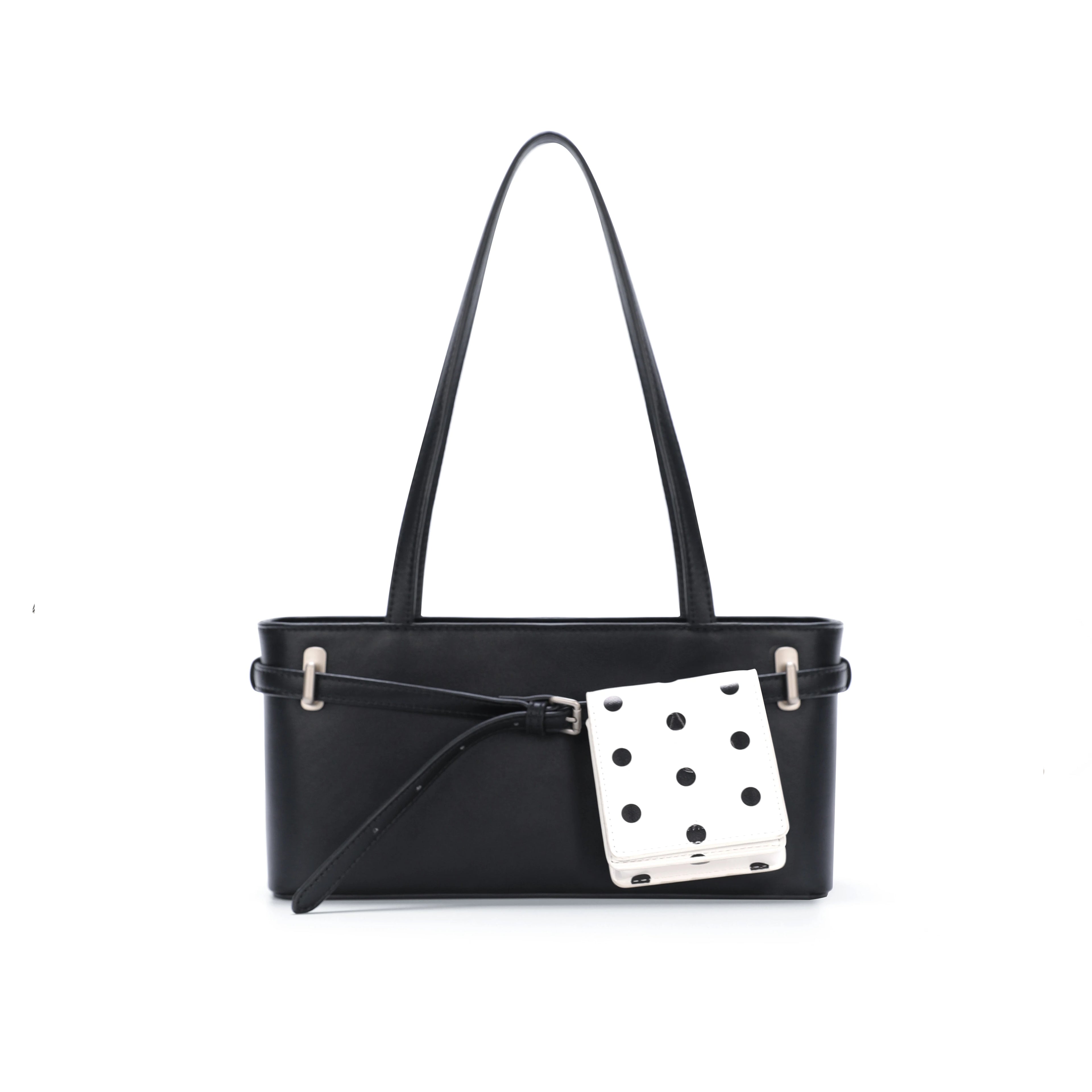 JANDRESS Pure Black Faux Leather Zip-Top Shoulder Bag