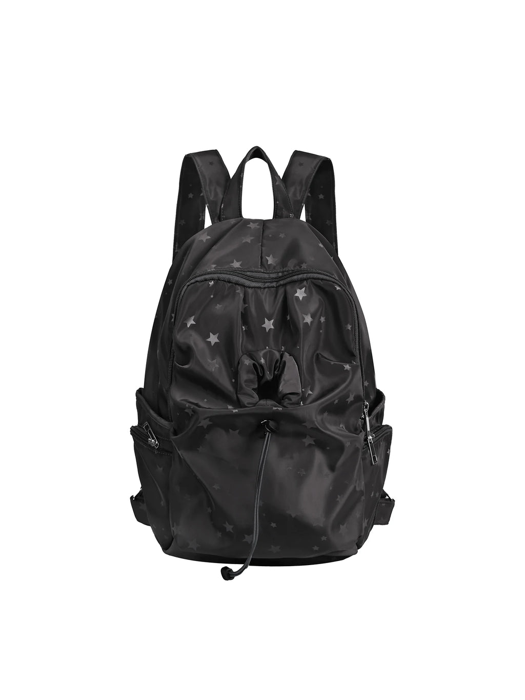 Unique blue Star Print Nylon Drawstring Backpack - Zip Top