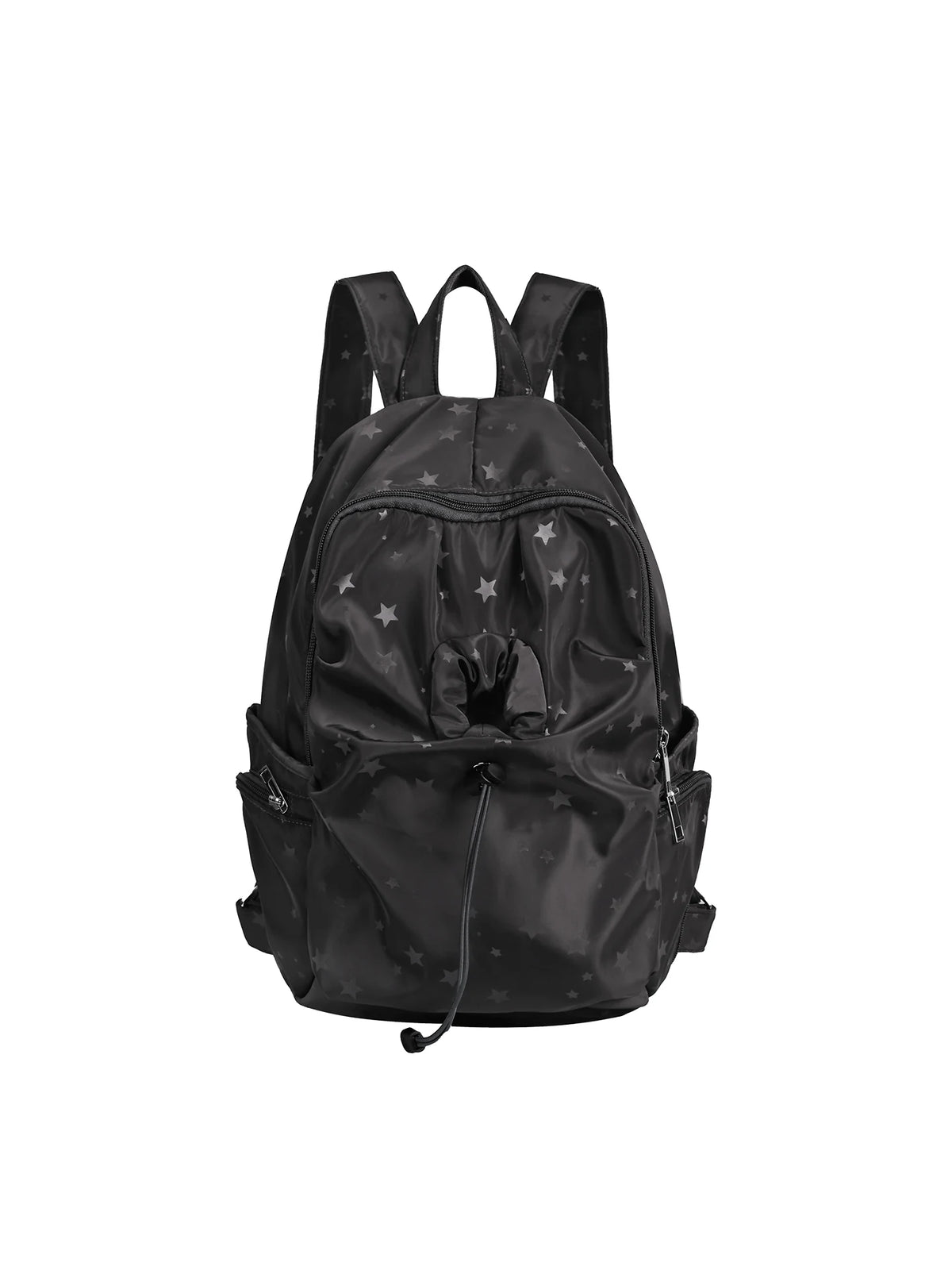 Unique blue Star Print Nylon Drawstring Backpack - Zip Top