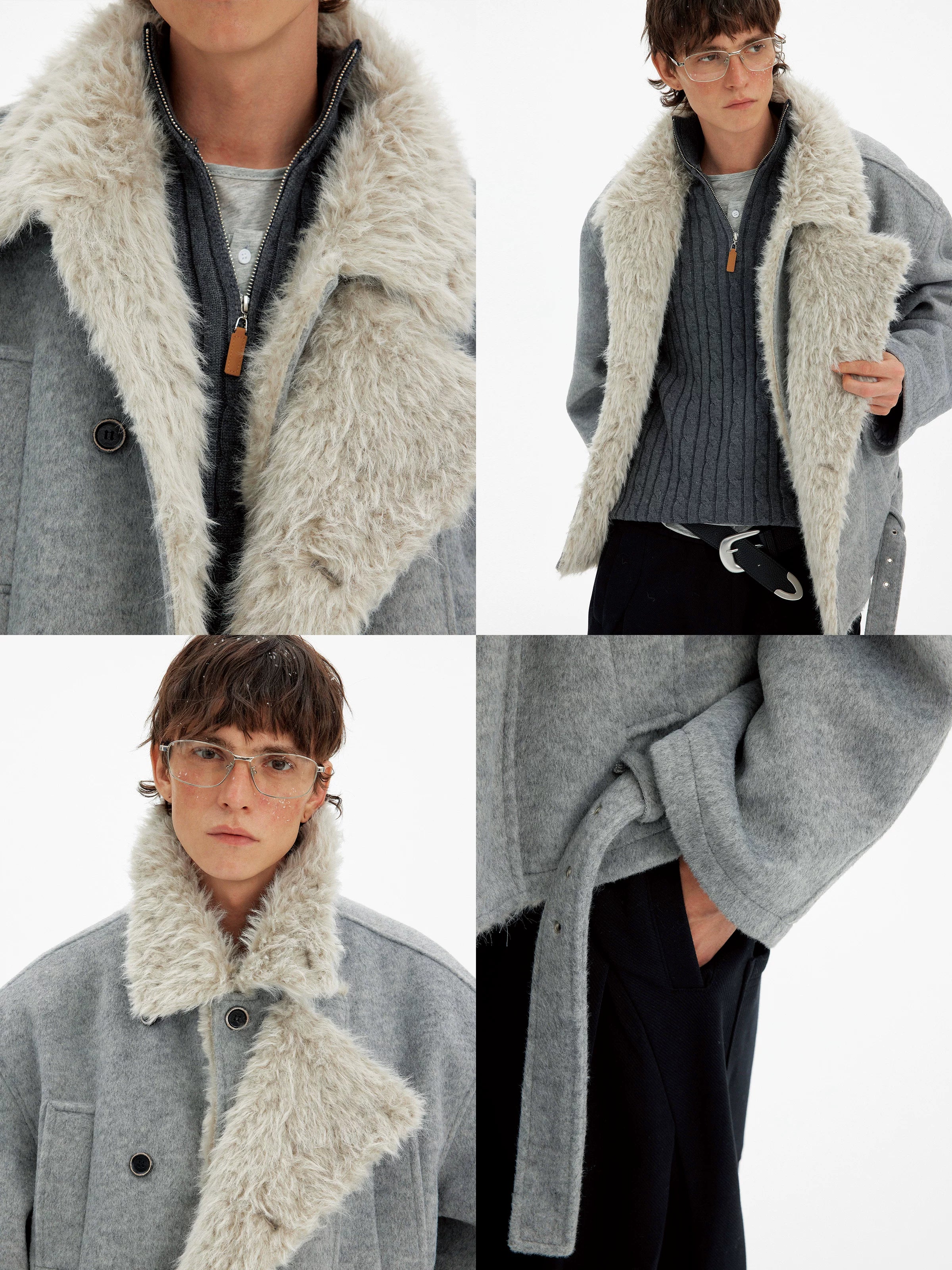MADWITCH Vintage Premium Double-breasted Fur Collar Cotton Jacket