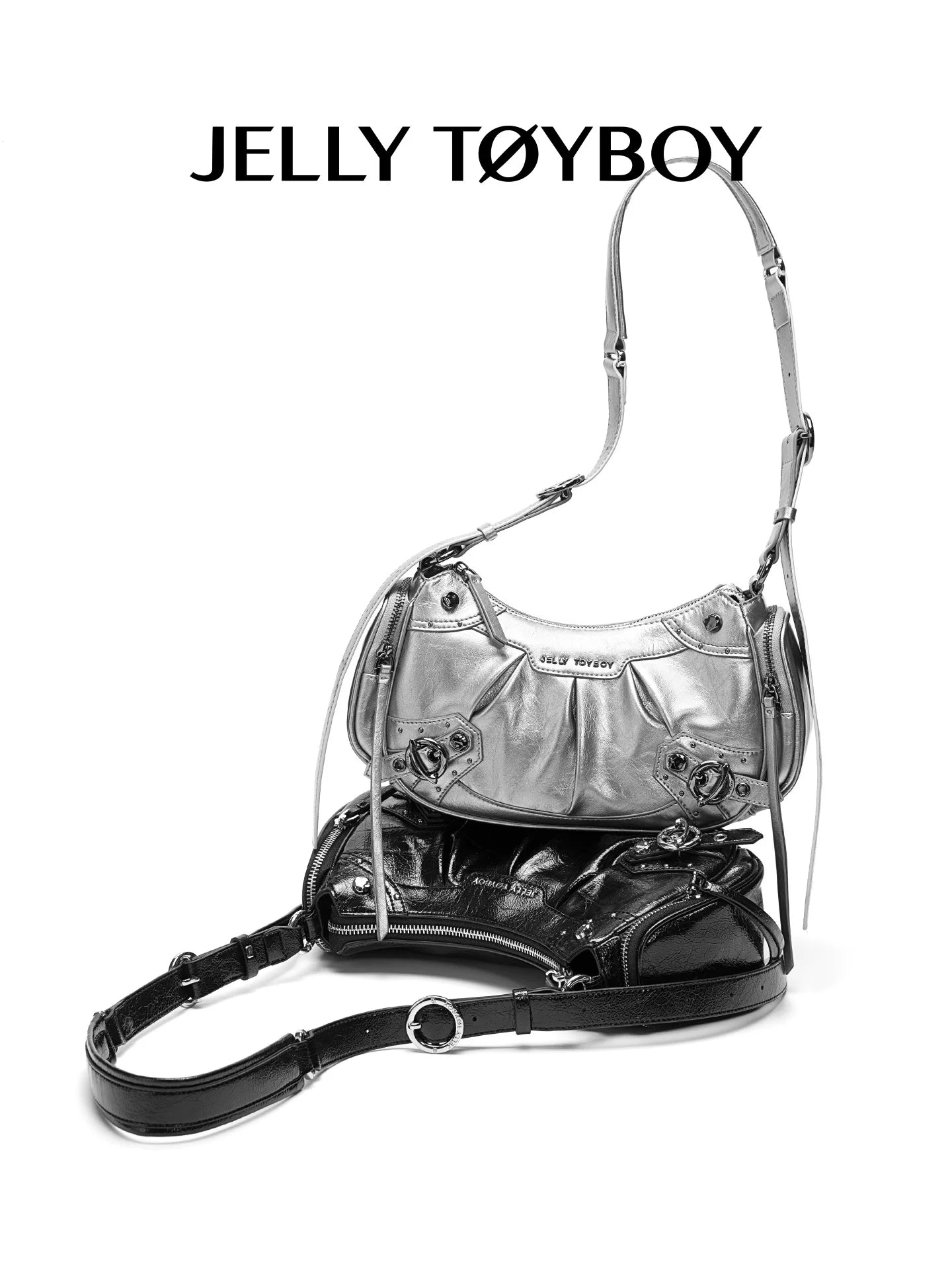 JELLY TOYBOY Silver Faux Leather Zip-Top Underarm Bag