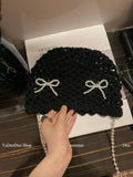 YuDuoDuo Pearl Bow Knit Beanie