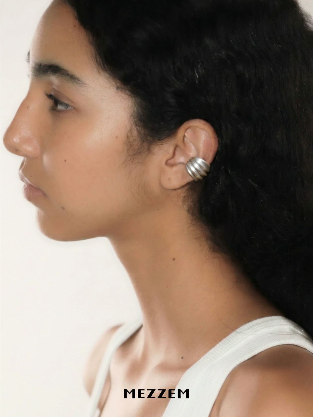 MEZZEM Silver Wide-Edge Ear Cuff Matte Finish
