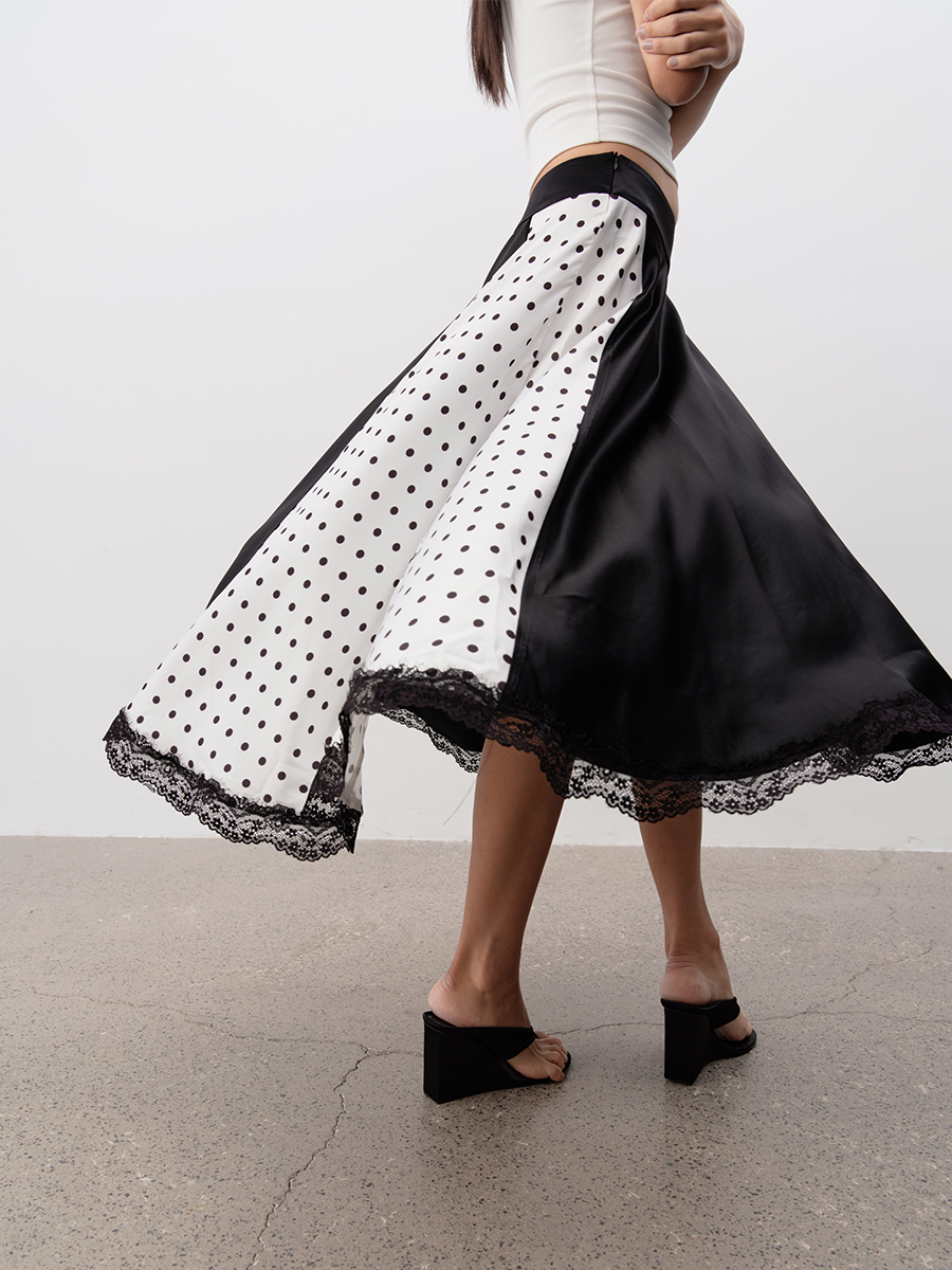 JCAESAR Polka Dot Stitching Lace Dress
