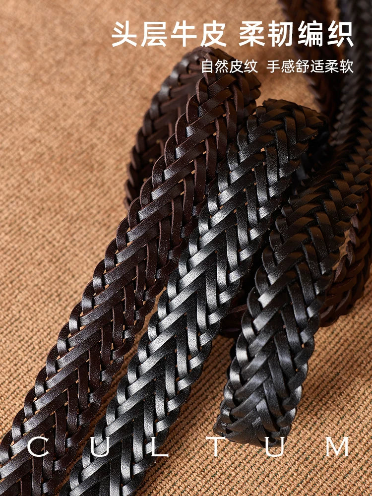 CULTUM Woven Leather Belt With Sterling Silver Buckle
