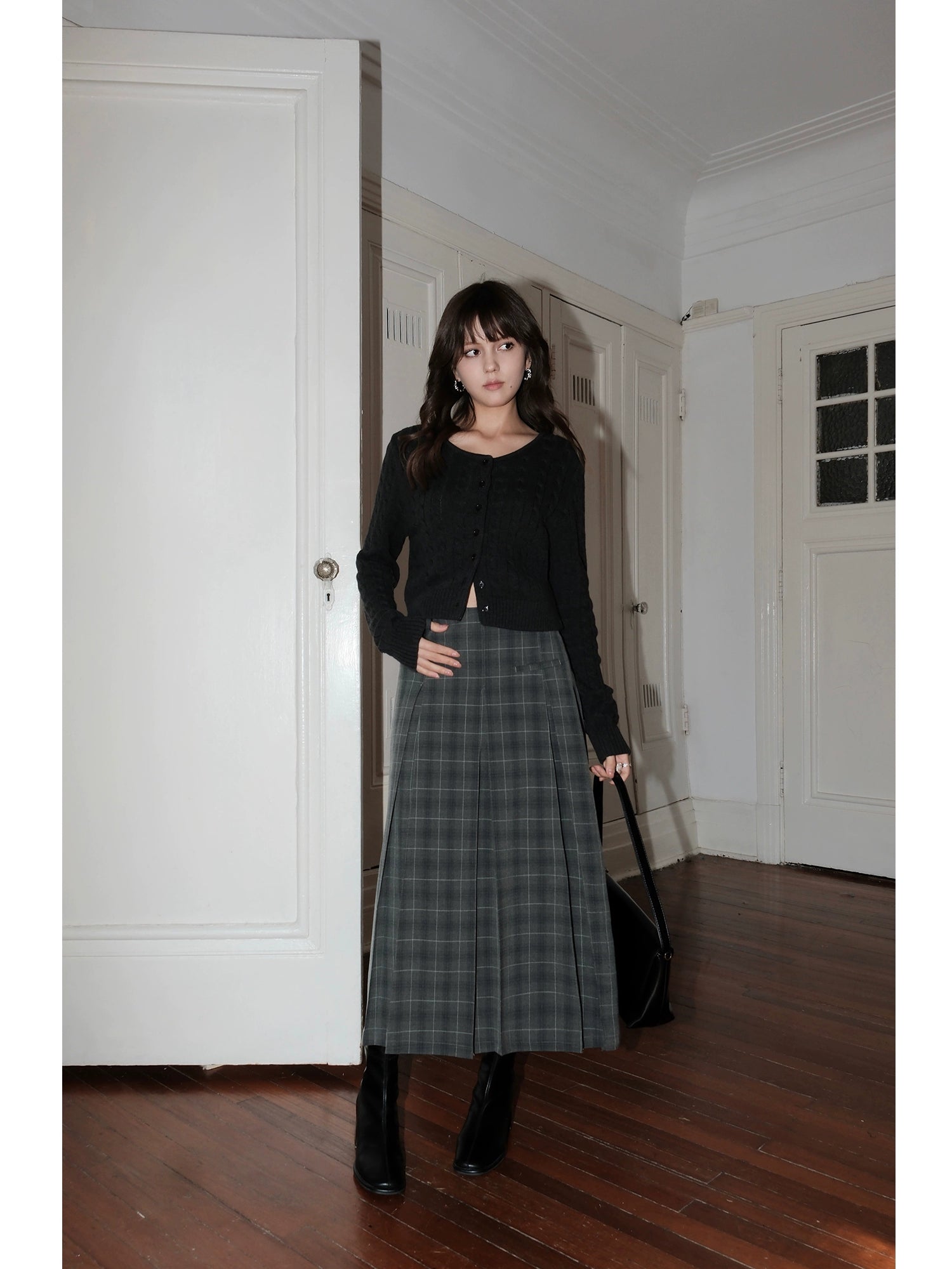 NEVA HU High Waist A Word Plaid Skirt