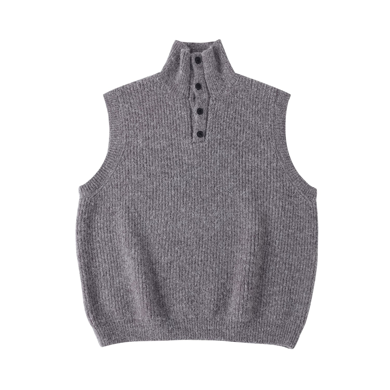 LR MADE Knitted Lapel-neck Half-cardigan Vest