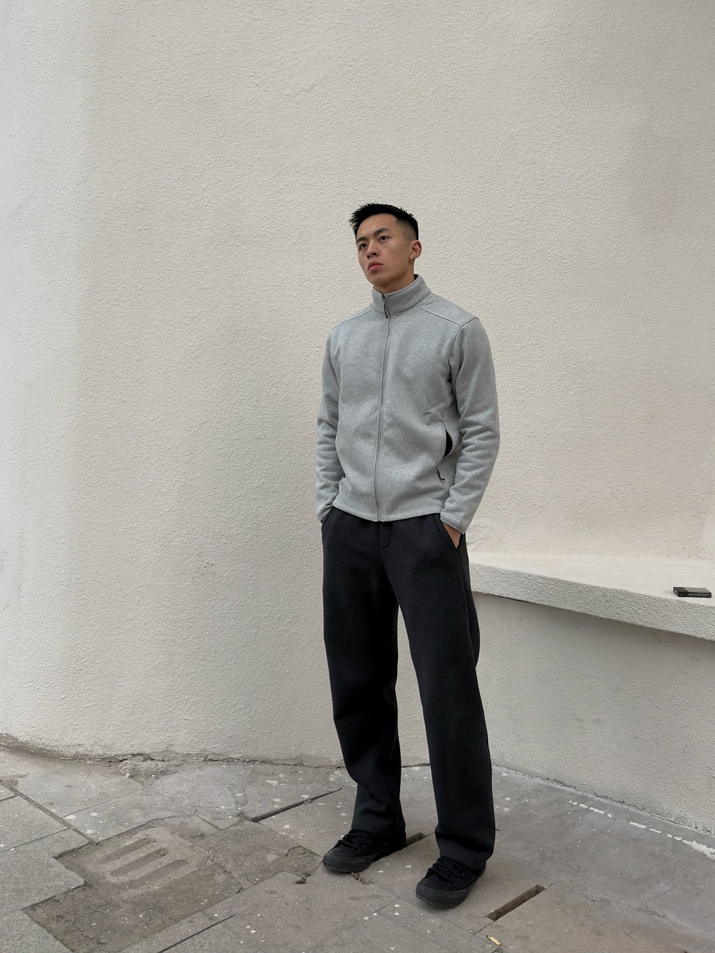 GTAL Heavyweight Textured Stand-up Collar Fleece Top Jacket