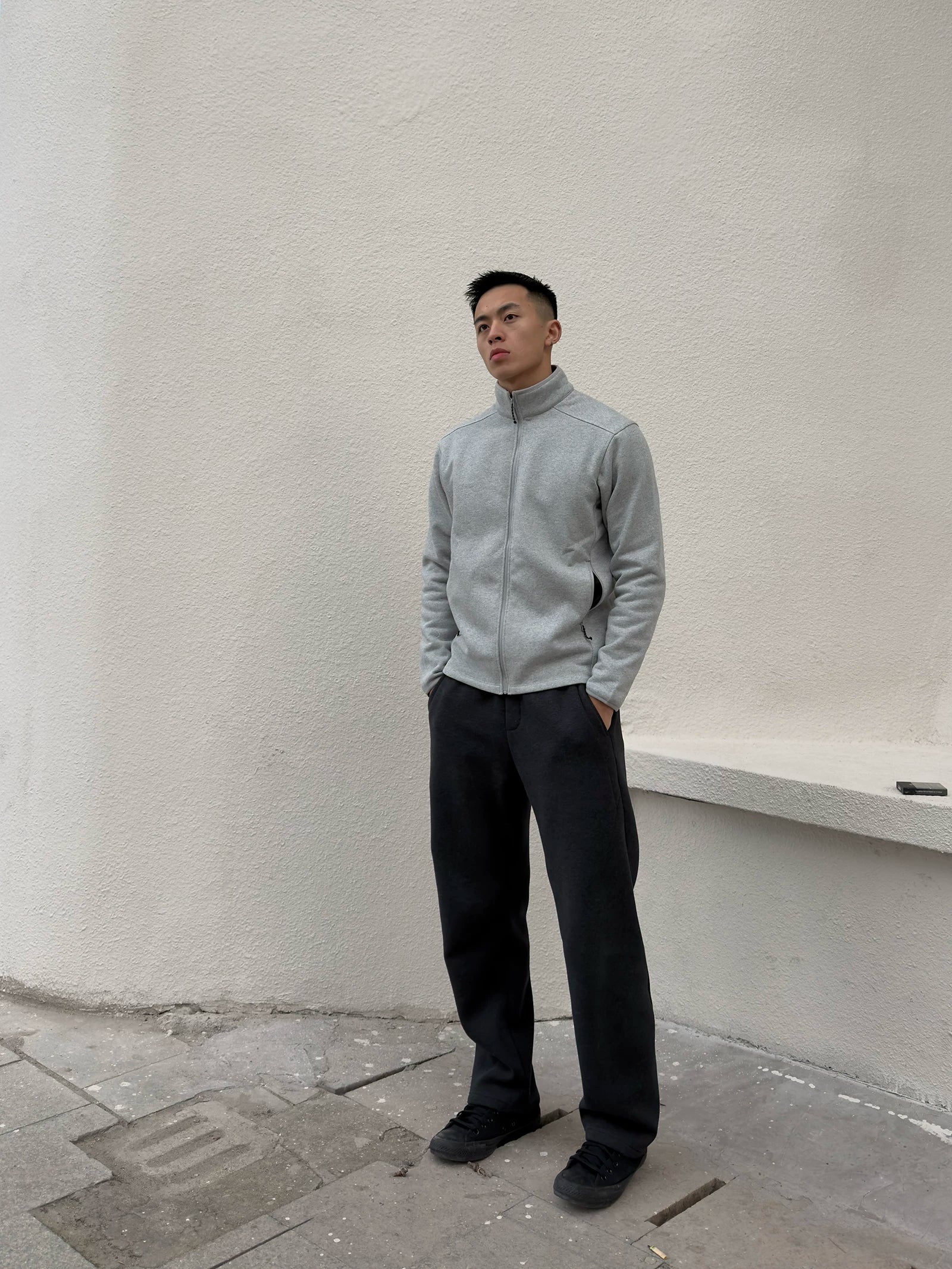 GTAL Heavyweight Textured Stand-up Collar Fleece Top Jacket