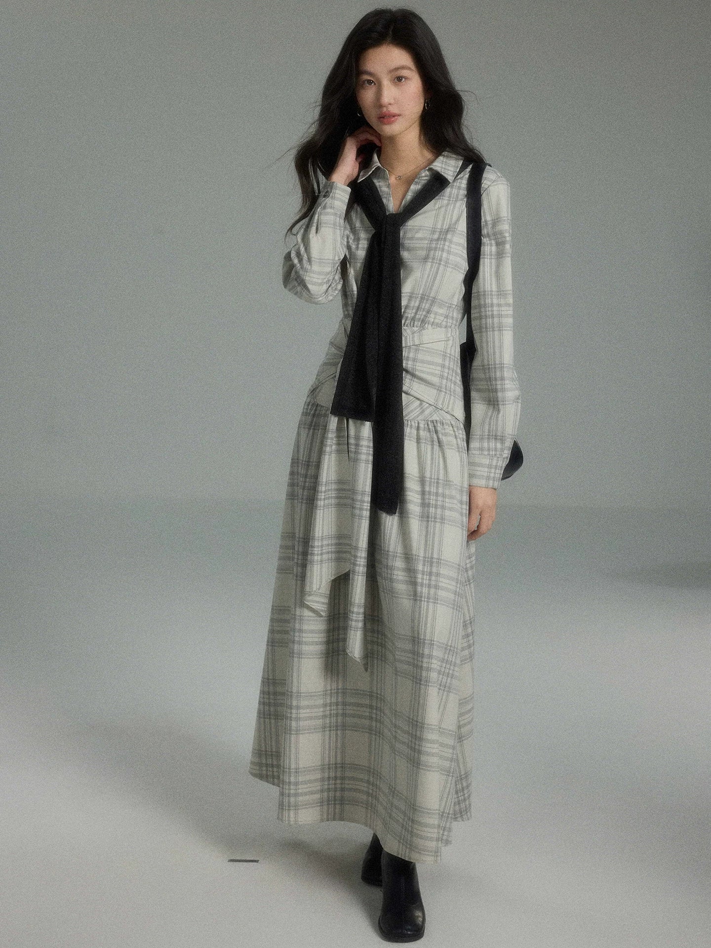 TYANG Temperament Commuter Plaid Waist Dress