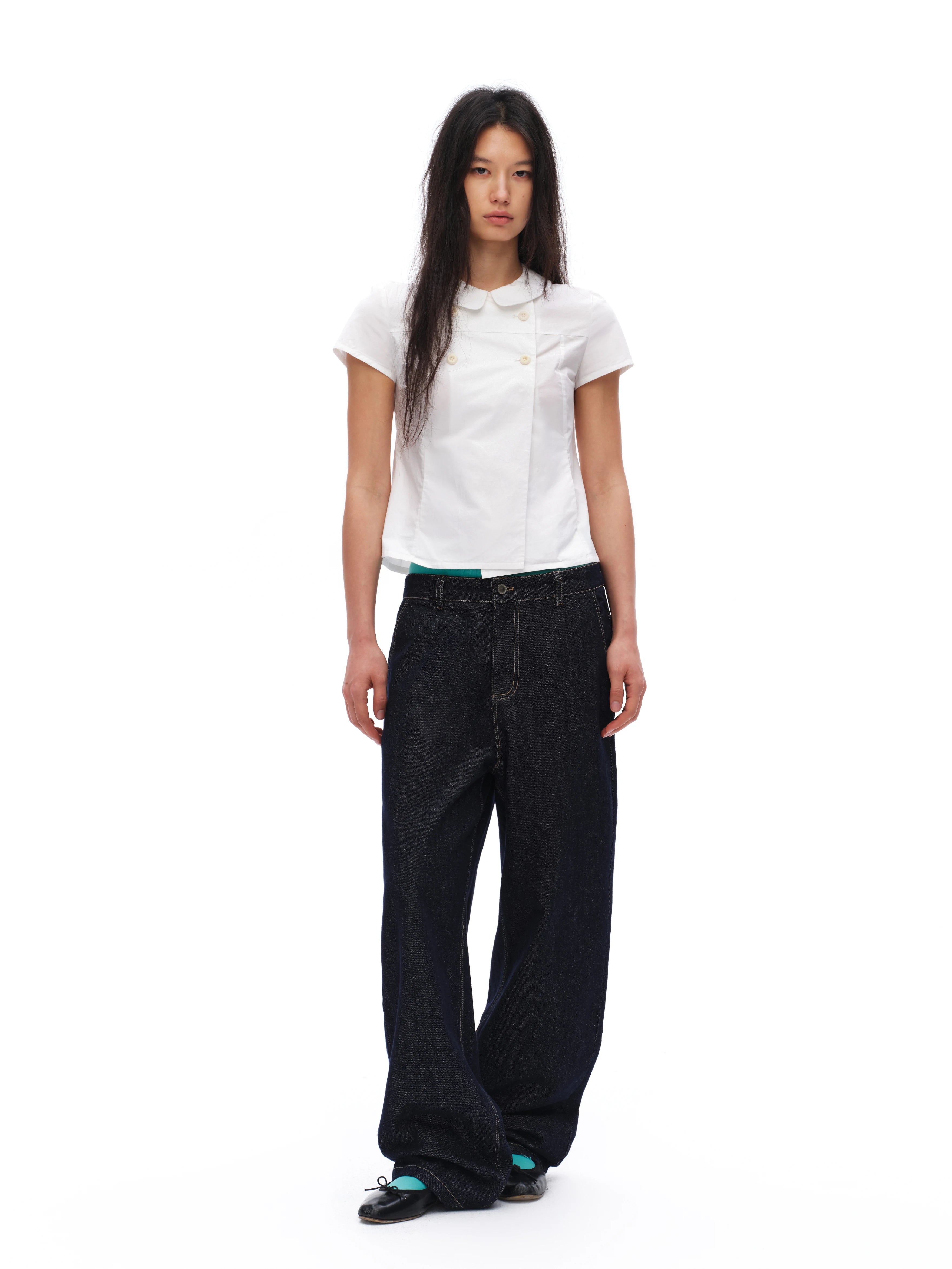 Oinimi Double-breasted Doll Collar Shoulder Shirt