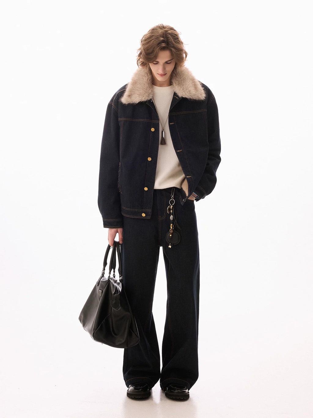 CHOR Fur Collar 500g Denim Jacket Set