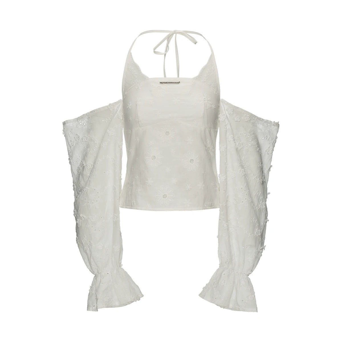 MAMC One-Shoulder Flared-Sleeve Slim-Fit White Top