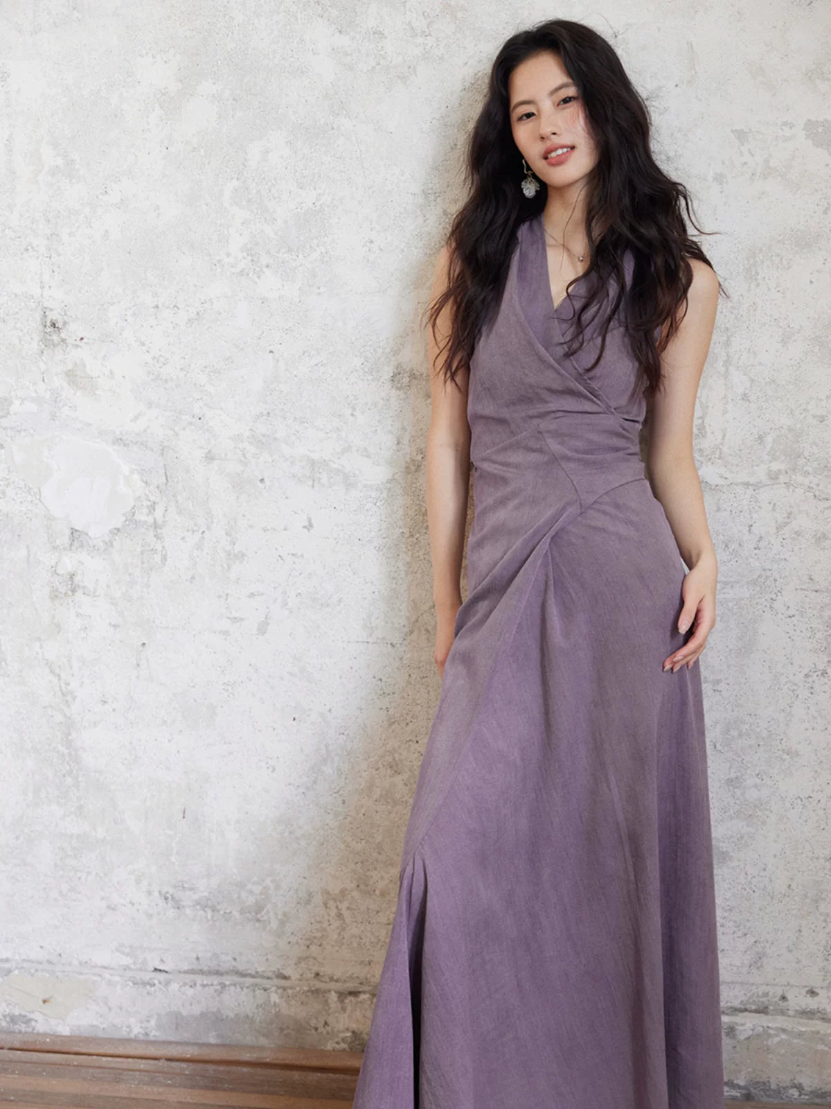 TYANG Temperament Purple V-neck Neck Strap Dress