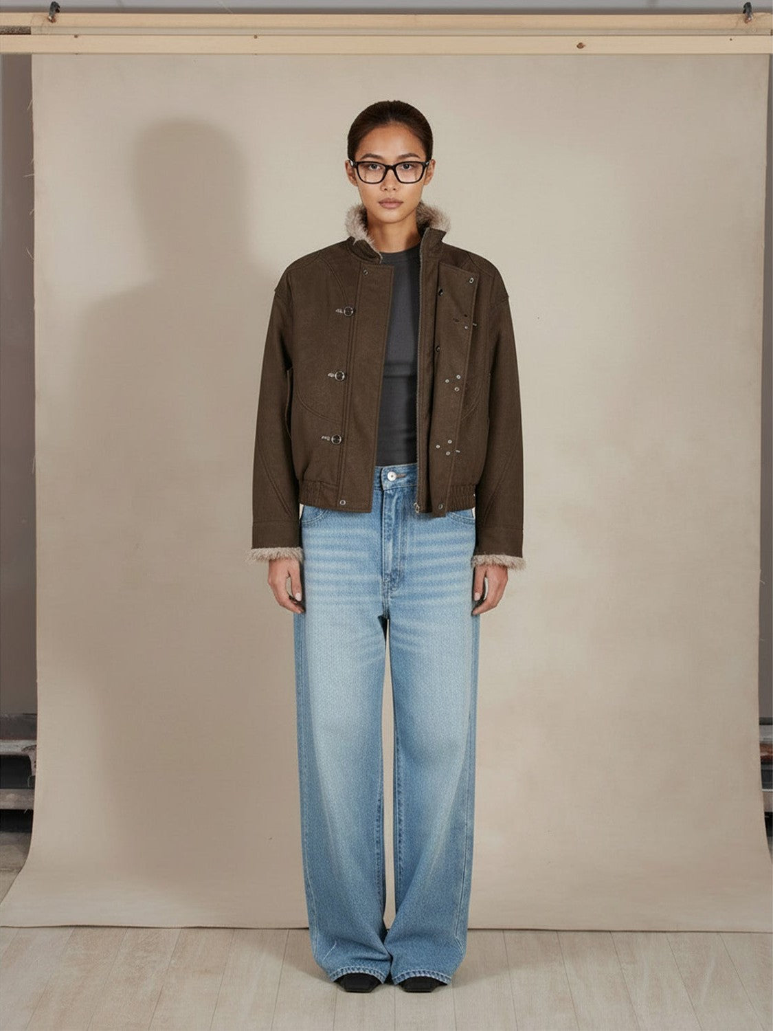EME Crocodile PU Leather Stand-up Collar Jacket