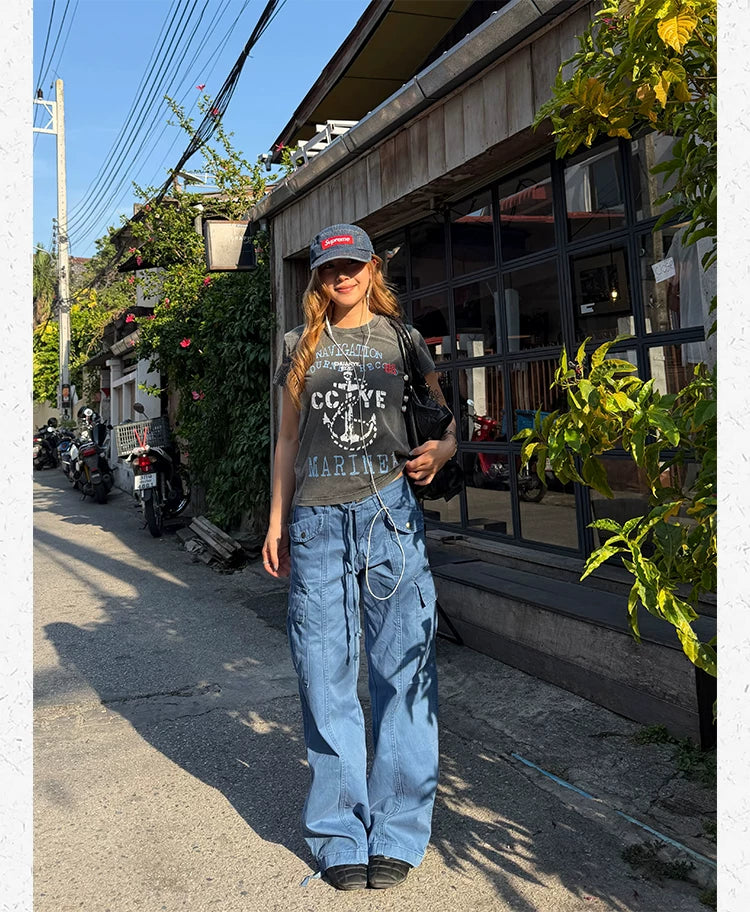 CCYE Multi-pocket Straight-leg Low-rise Overalls