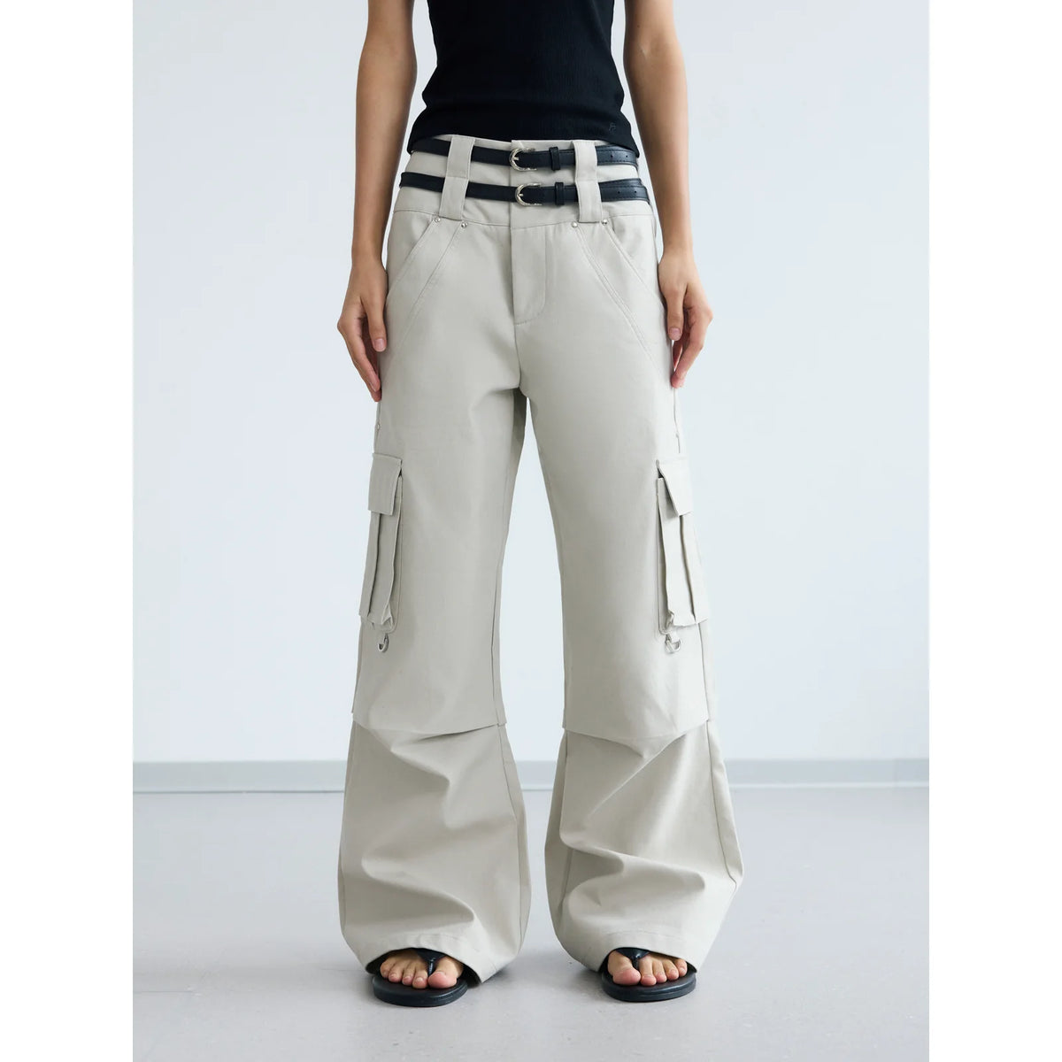 PEOPLESENSE Double Waist Multi-Pocket 80% Cotton Cool-Touch Straight-Leg Cargo Pants