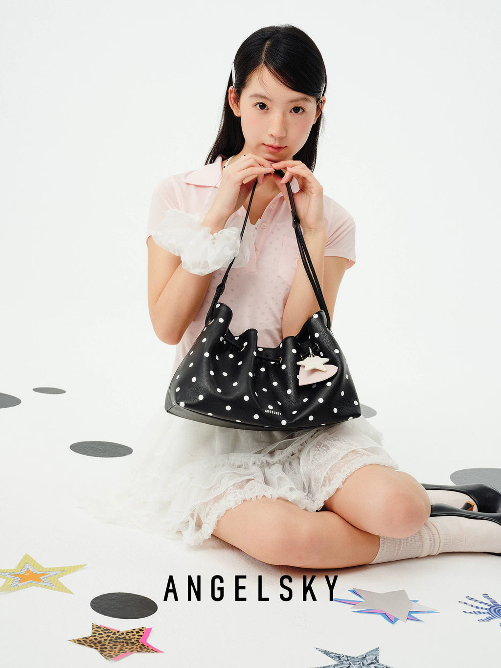 ANGELSKY Black Leather Magnetic Snap Underarm Bag