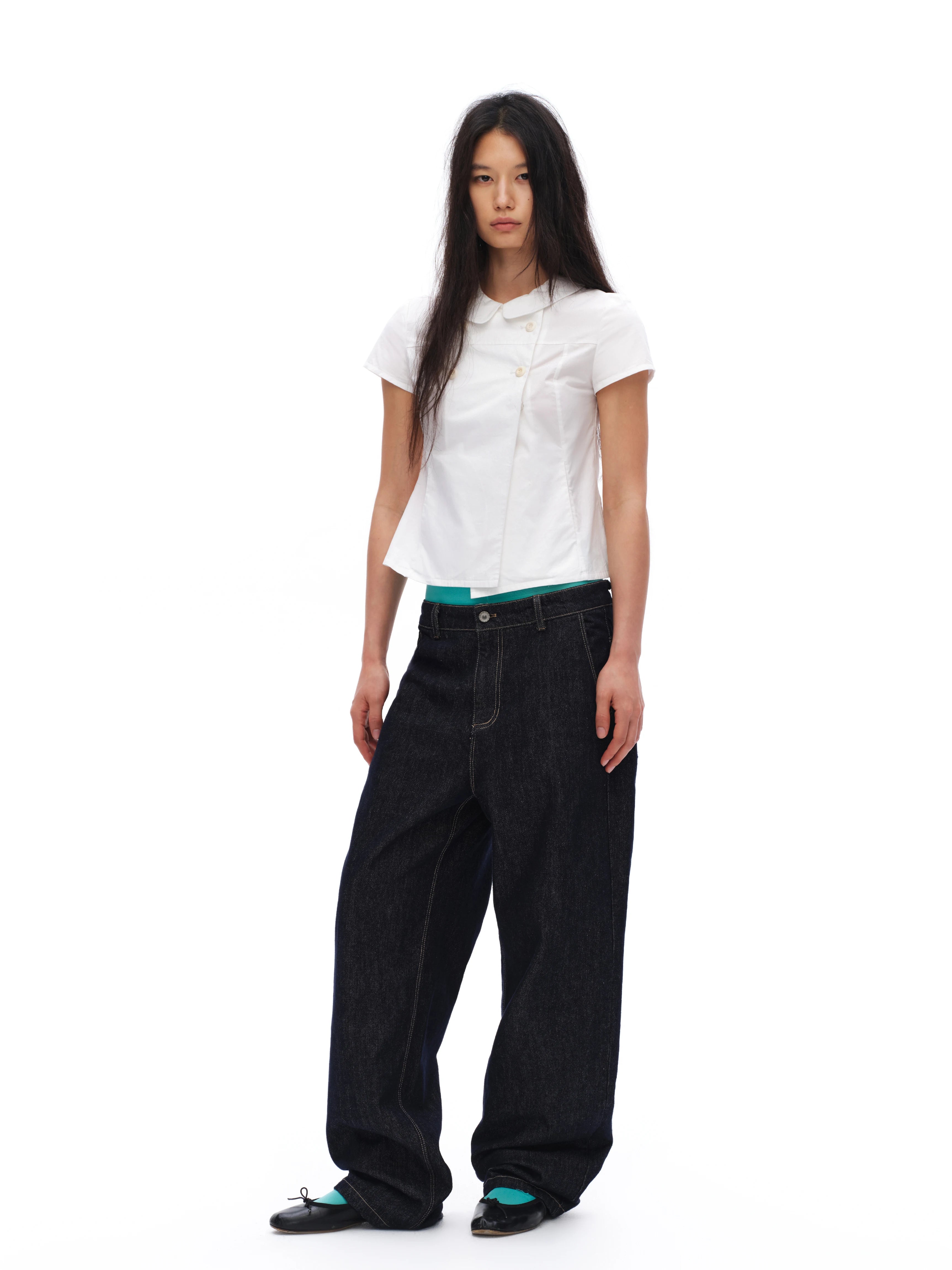 Oinimi Double-breasted Doll Collar Shoulder Shirt