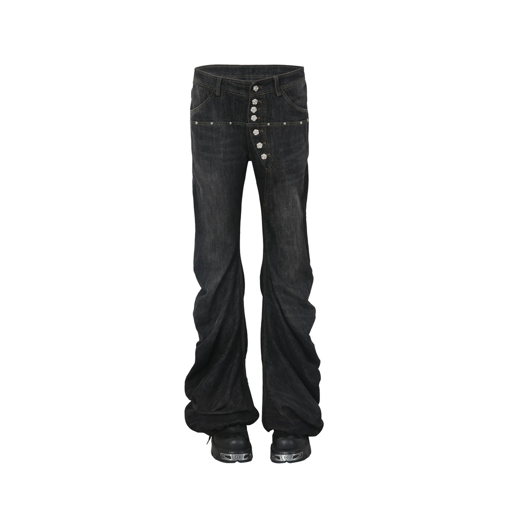 DoublePunch Denim Curved-Seam Retro Low-Rise Y2K Flared Pants