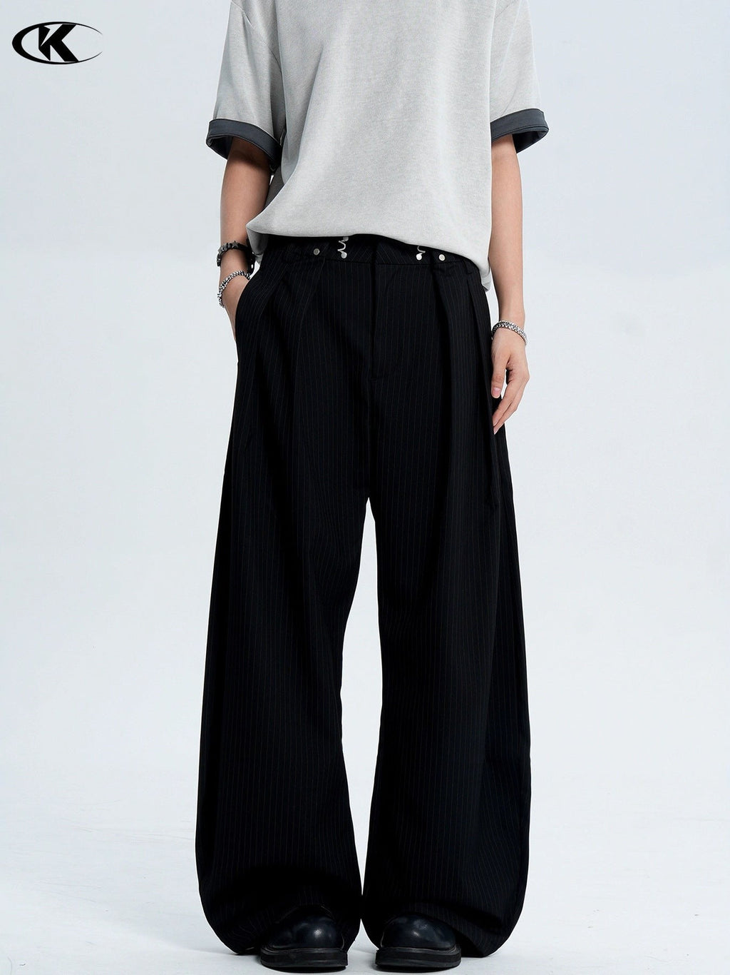 11KN Striped Skinny Casual Wide Leg Pants