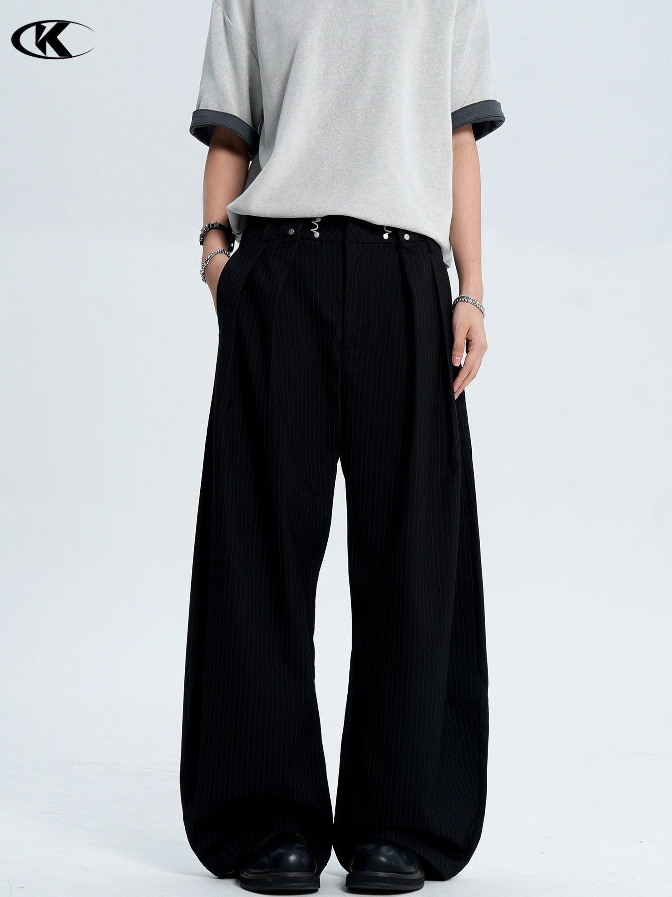 11KN Striped Skinny Casual Wide Leg Pants