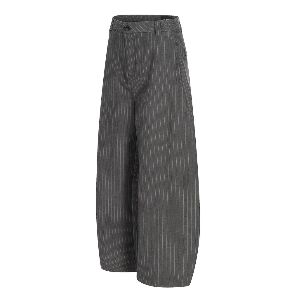 11KN Money Vertical Stripe Pleated Wide-Leg Trousers