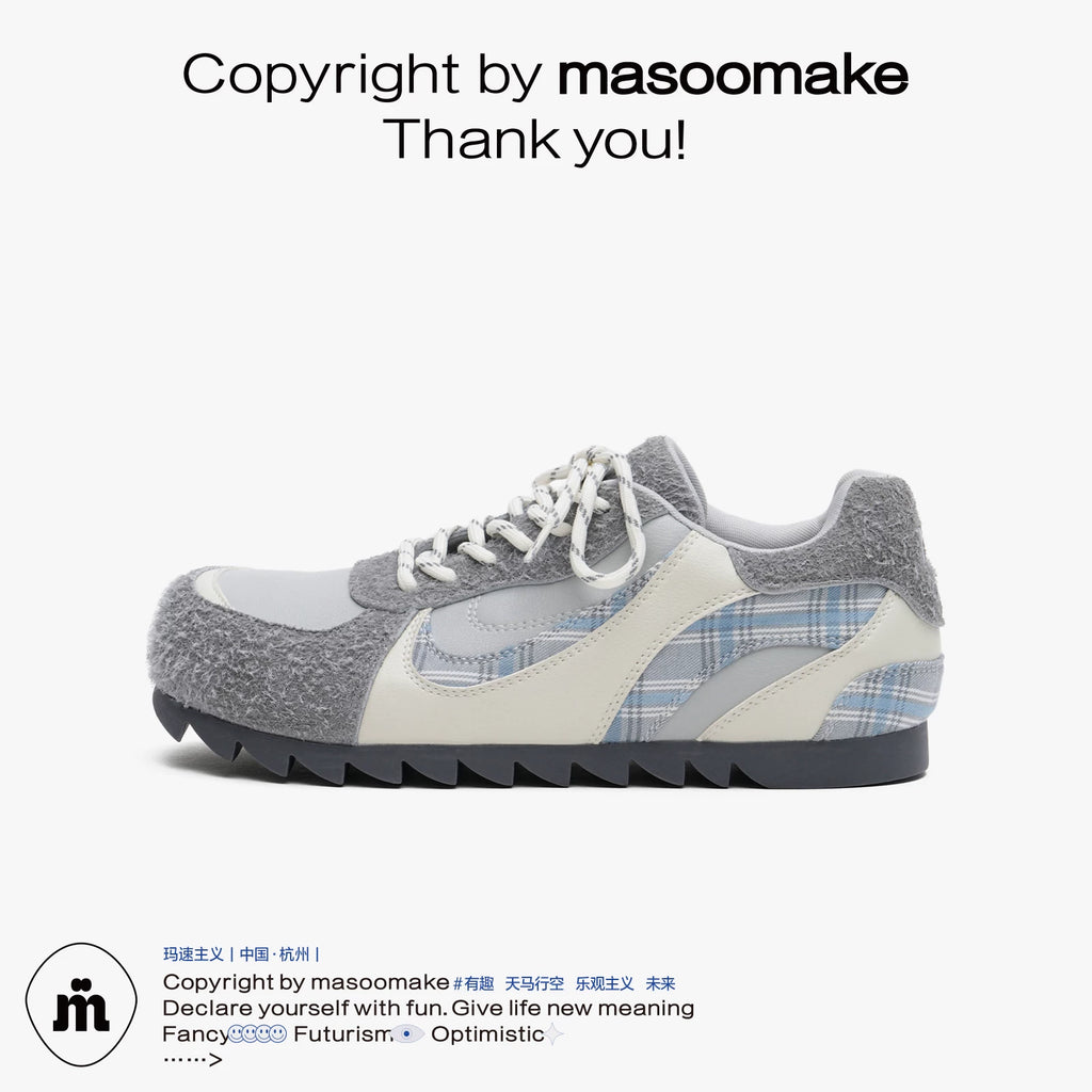 MASOOMAKE Mesh Lace-Up Color-Block Round-Toe Sneaker