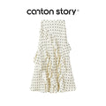 Cantonstory Yangcheng Story Apricot Polka Dot High-Waist A-Line Midi Skirt