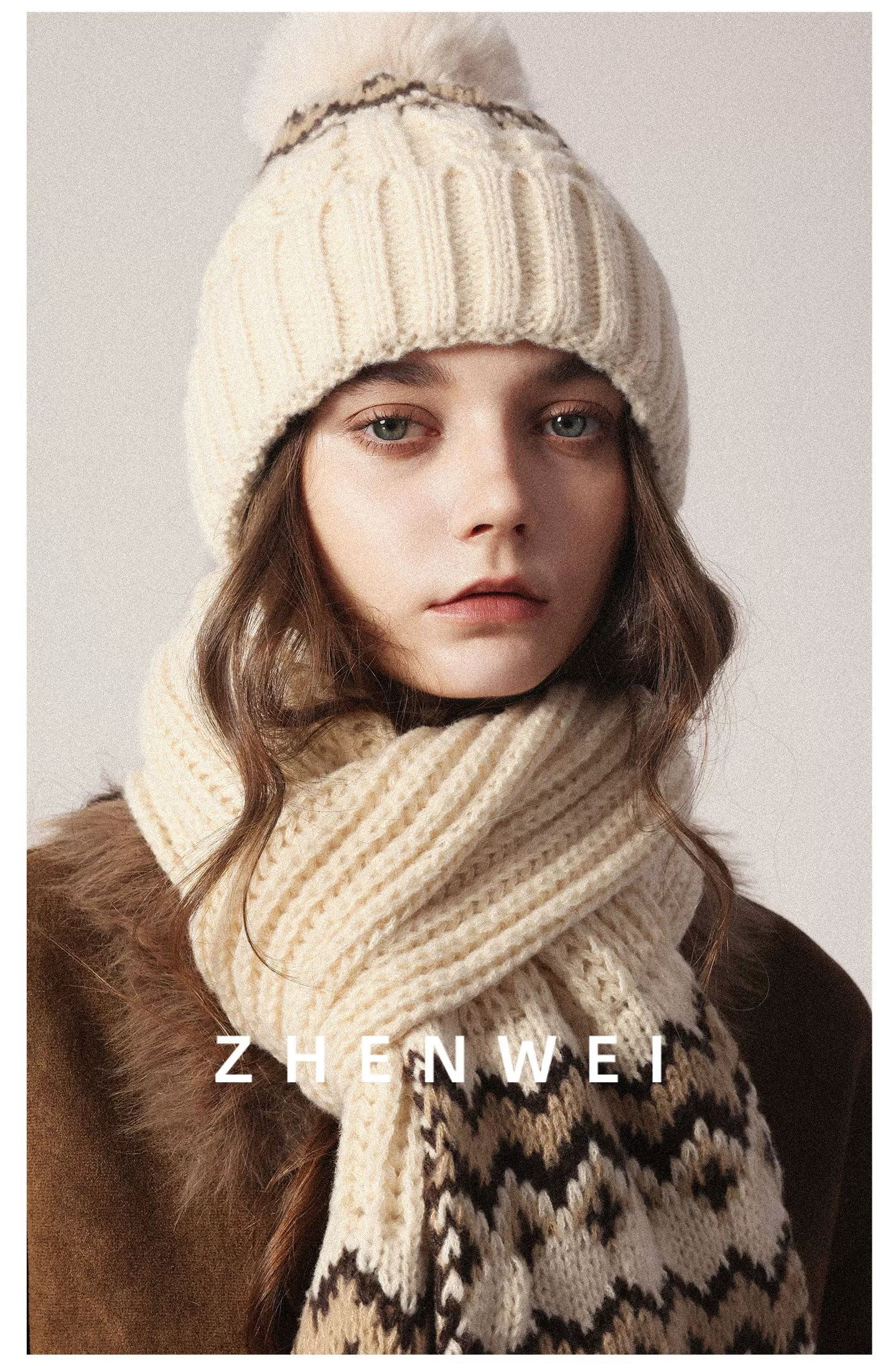 ZHENWEI Knitted Jacquard Thermal Suit Hat Scarf