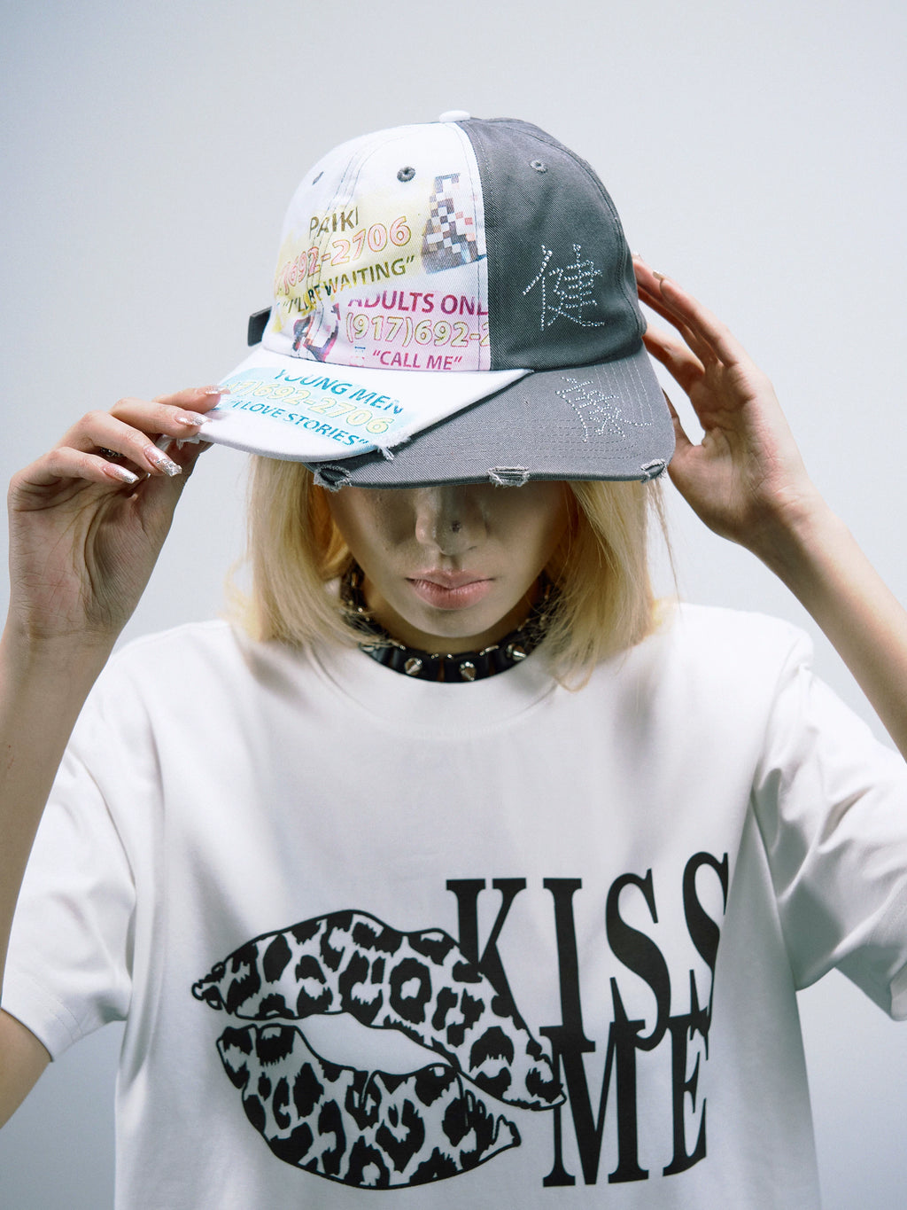 PAIKI Rhinestone Patchwork Trucker Cap