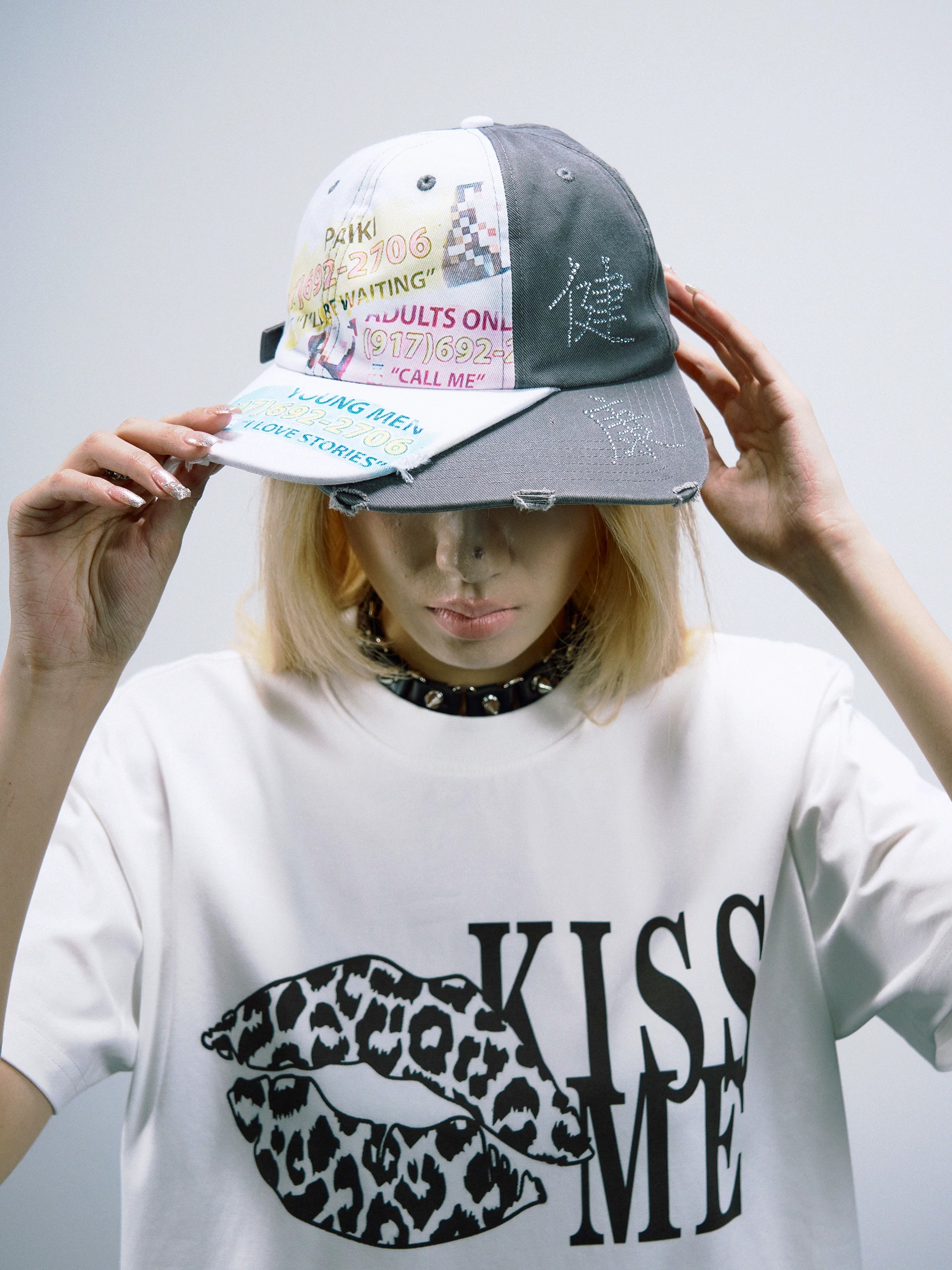 PAIKI Rhinestone Patchwork Trucker Cap