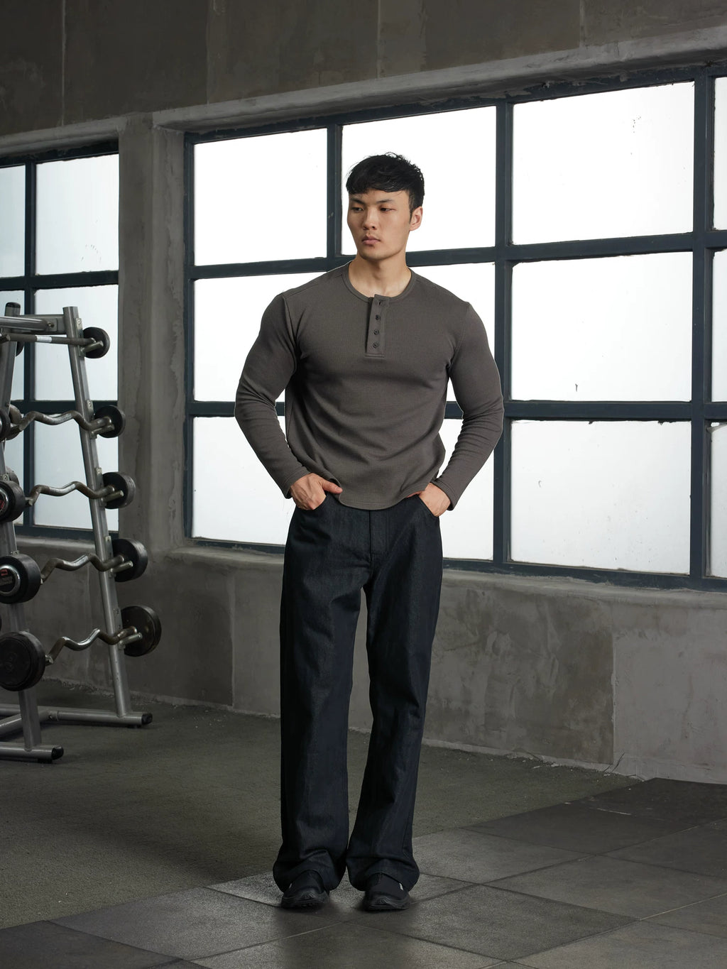 AFTERGLOW Soft Waffle Henry Neck Long Sleeve