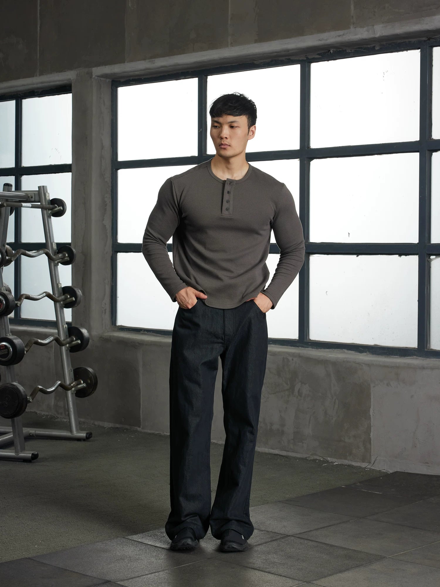AFTERGLOW Soft Waffle Henry Neck Long Sleeve
