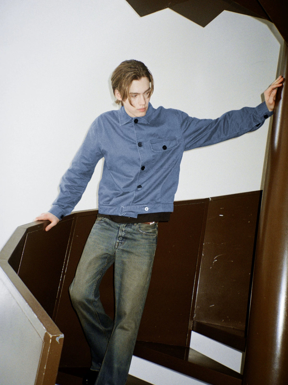 VLABMADE Washed Blue Twill Wide-Fit Cropped Shirt