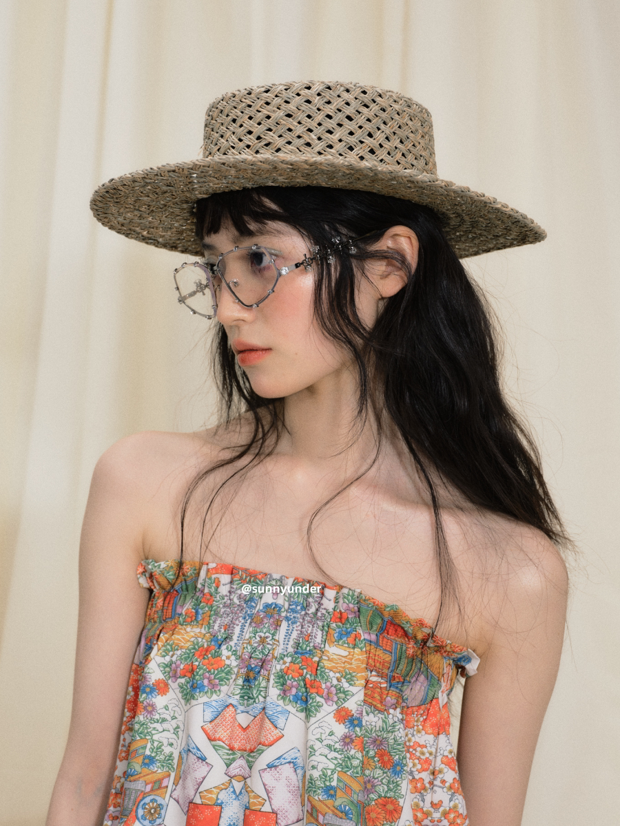 Sunnyunder Salty Straw Hollow Flat Top Straw Hat