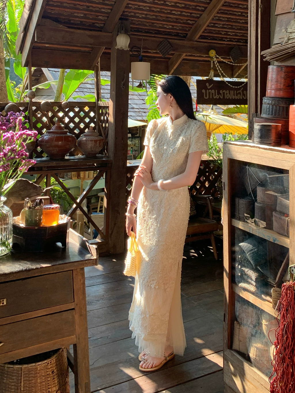 ZIHE New Chinese Rope Embroidered Cheongsam Dress