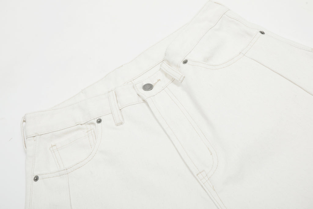 11KN 2025 high street stitching pleated white scimitar wide-leg jeans
