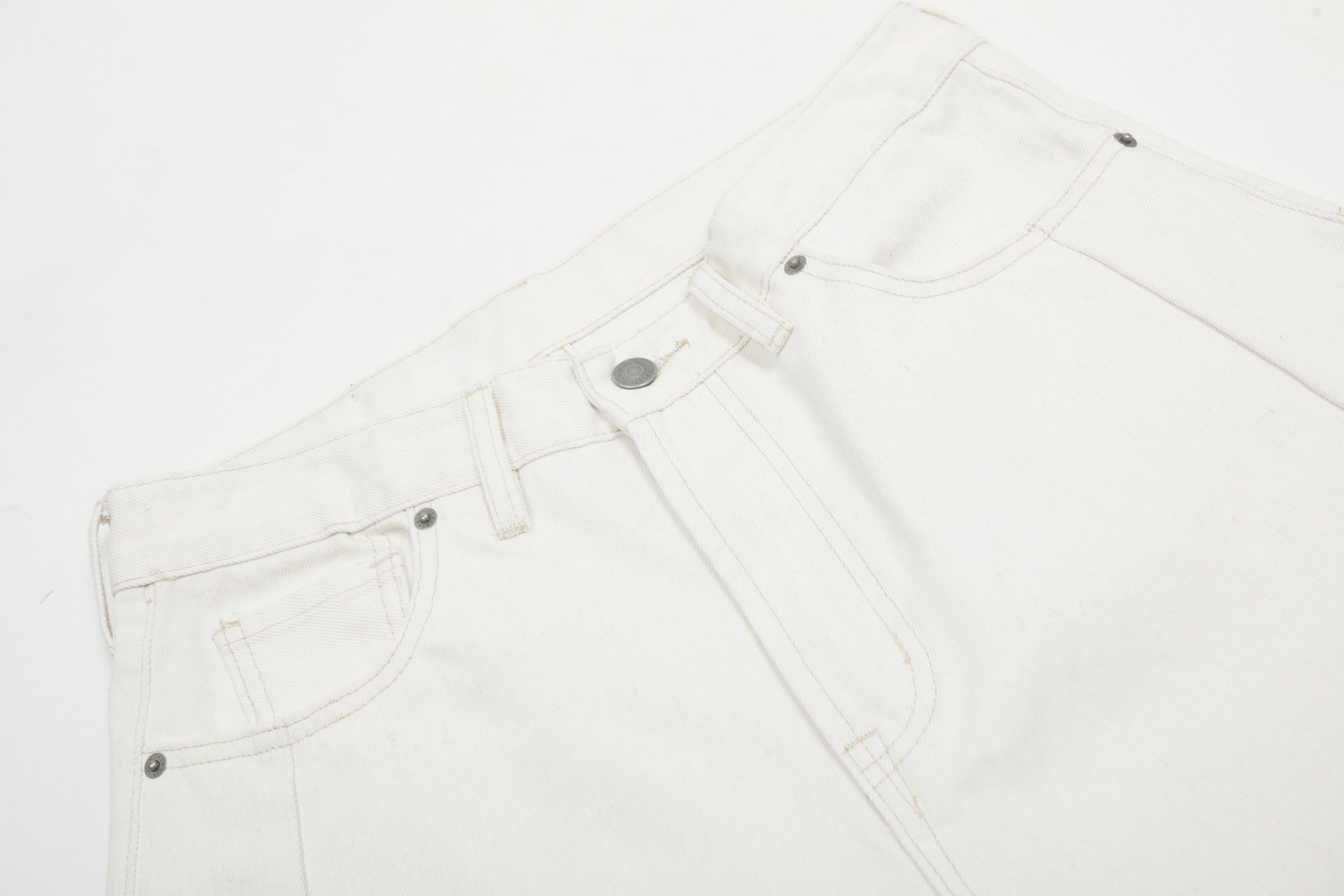 11KN 2025 high street stitching pleated white scimitar wide-leg jeans