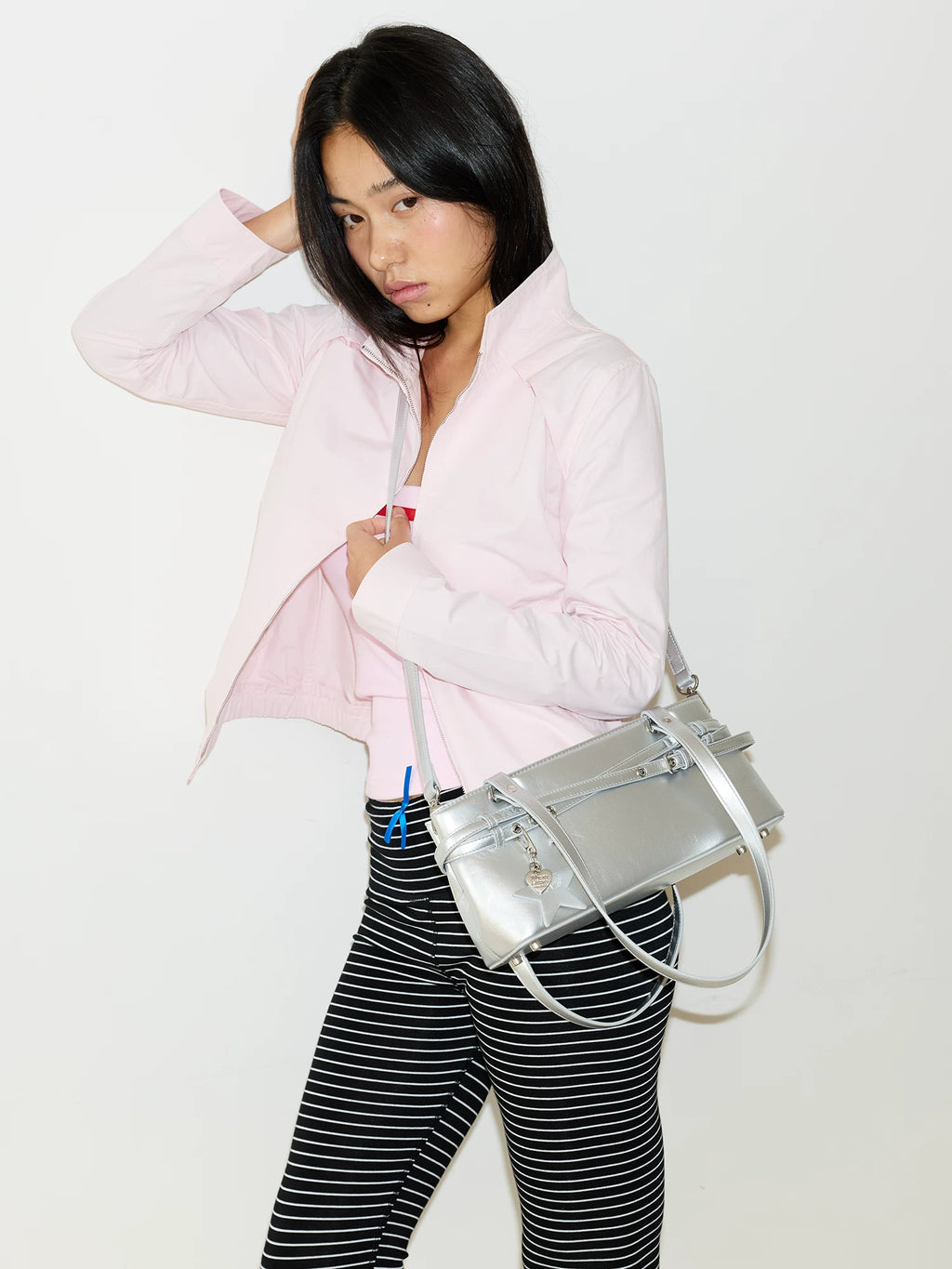 VFVF Silver Polka Dot Faux Leather Zip-Top Mini Square Shoulder Bag