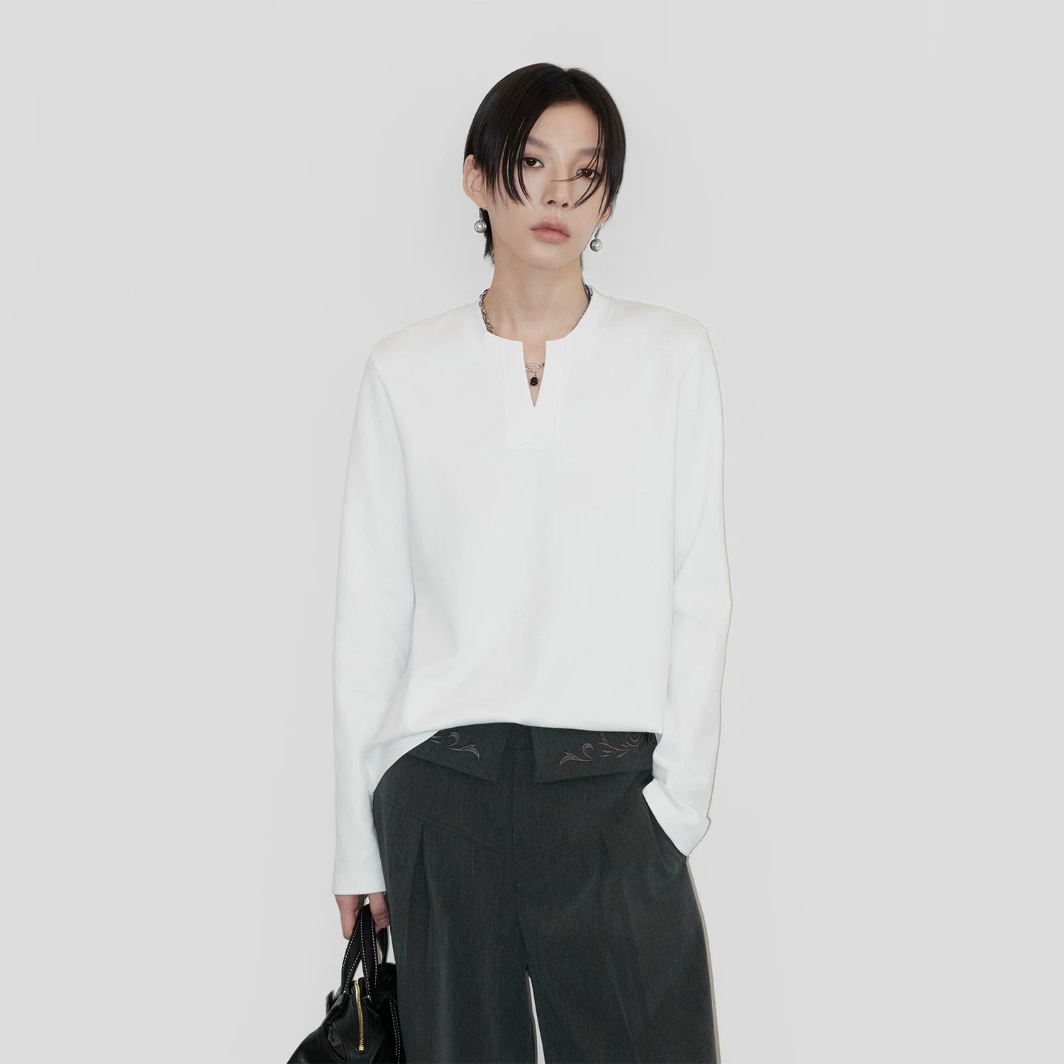 Sameuoo V-Neck Front Shoulder Casual Bottom Long Sleeve
