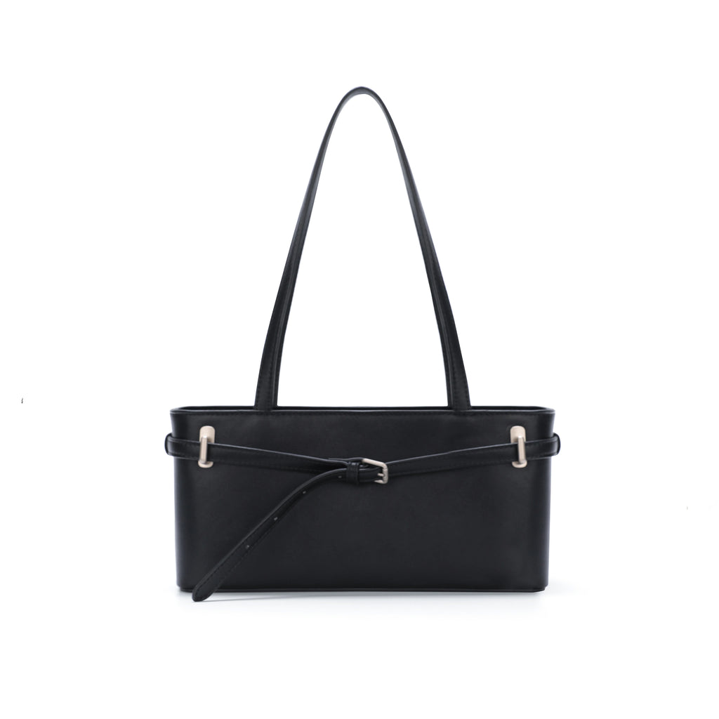 JANDRESS Black Faux Leather Zip-Top Underarm Bag