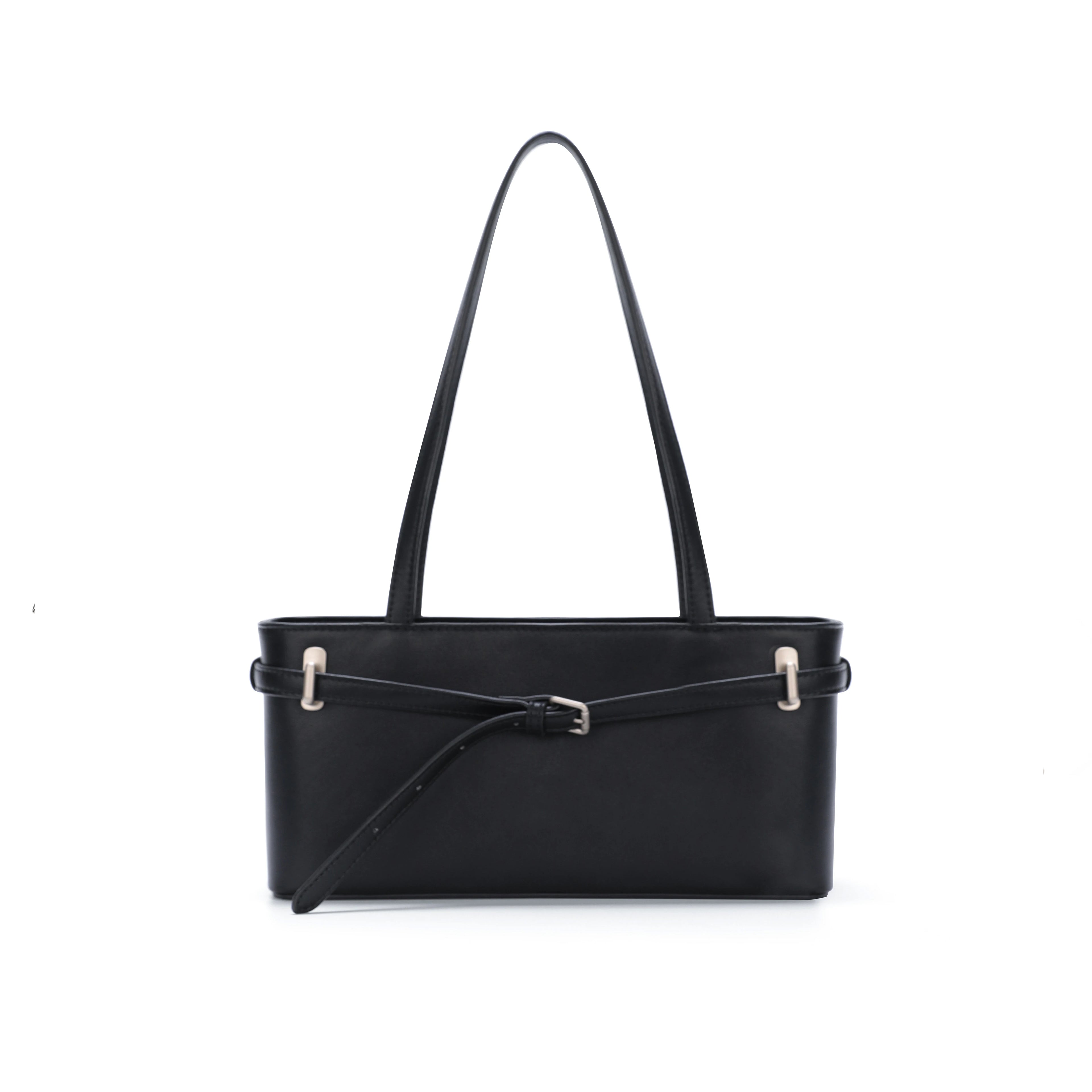 JANDRESS Pure Black Faux Leather Zip-Top Shoulder Bag