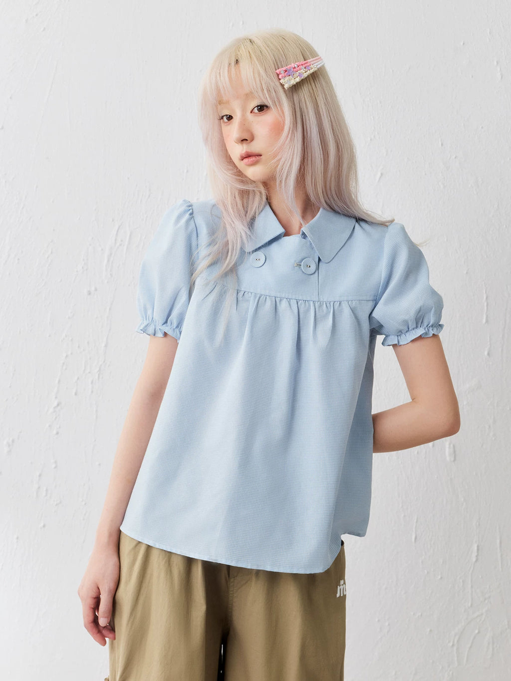 MASOOMAKE Doll Collar Bubble Sleeve Breathable Loose Tee