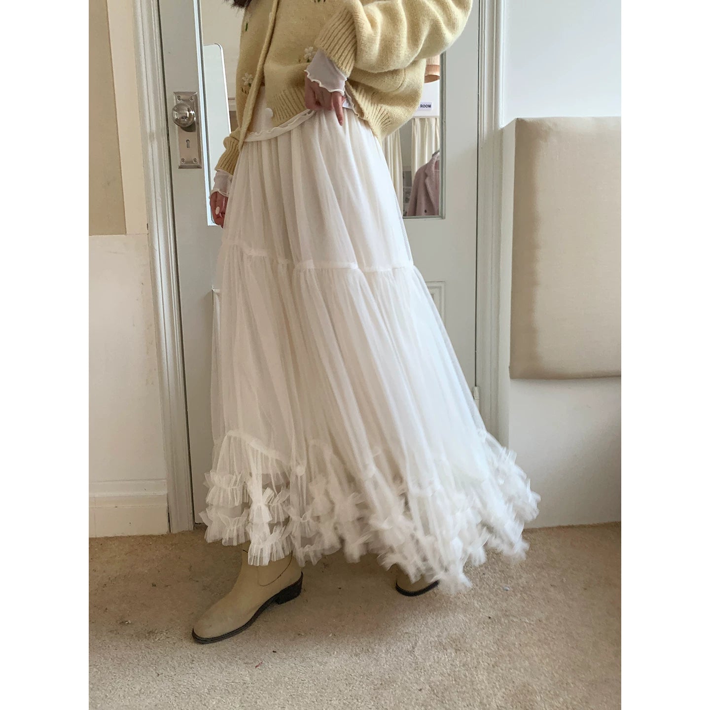 Even Korean Mesh Skirt A-shaped Half Body
