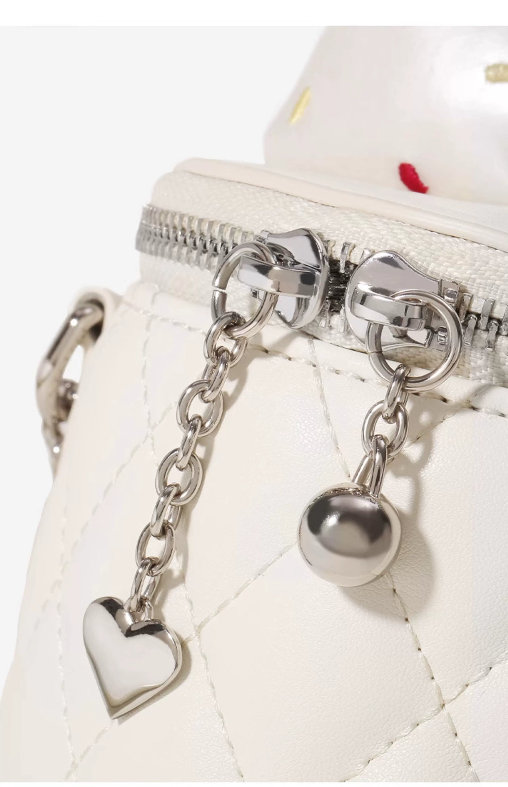 TOUTOU White Faux Leather Chain Crossbody Bag - Zip Top