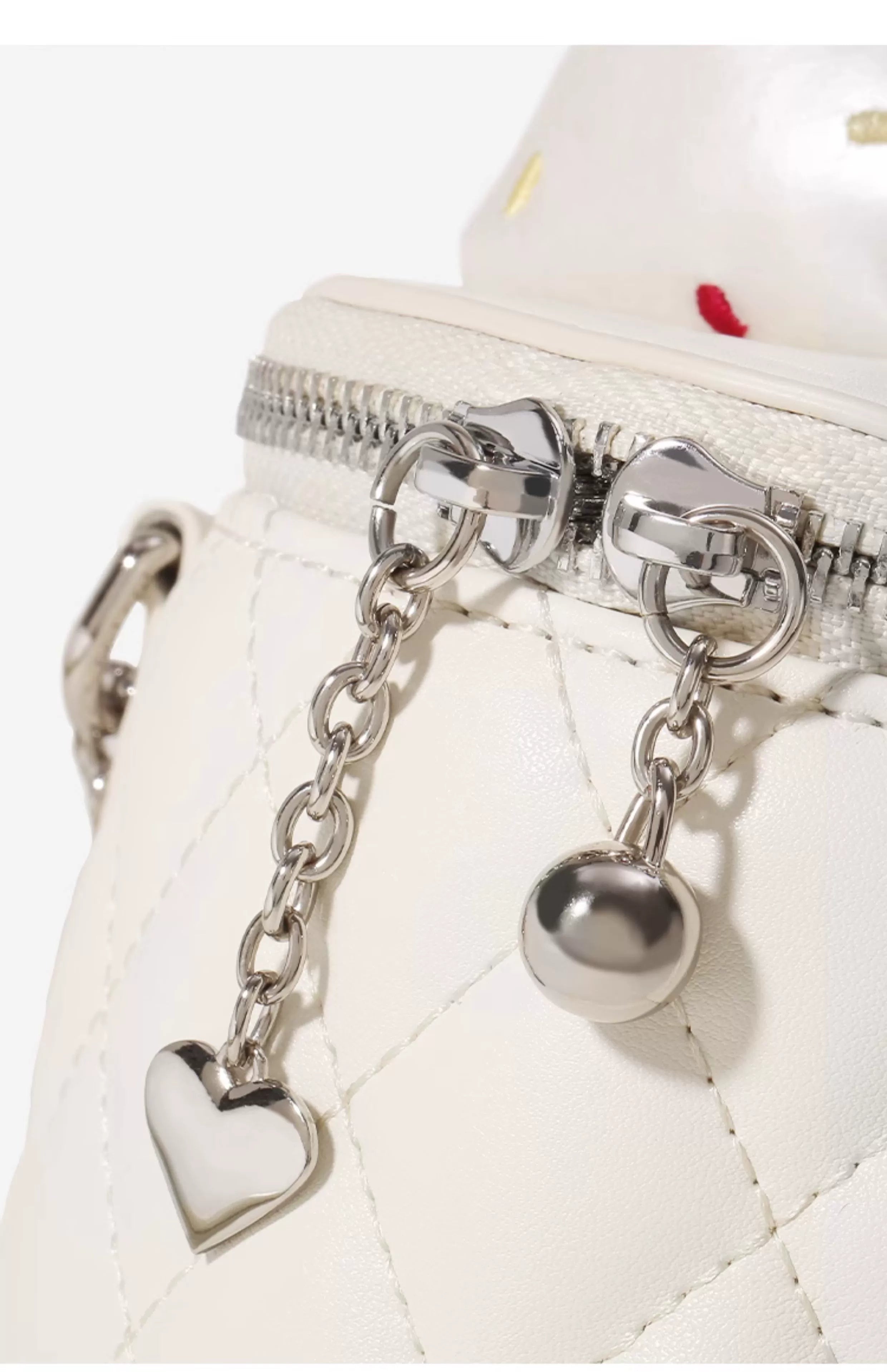 TOUTOU White Faux Leather Chain Crossbody Bag - Zip Top