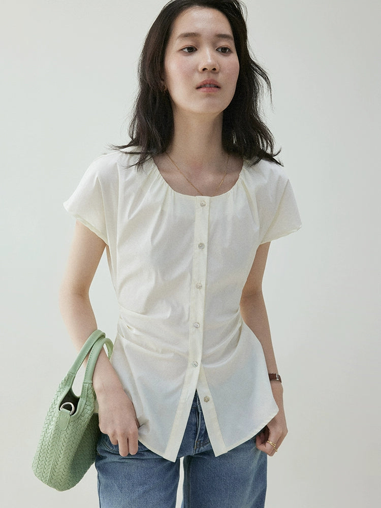 VOOE Waist Pleated Strap Slim-fit Shirt