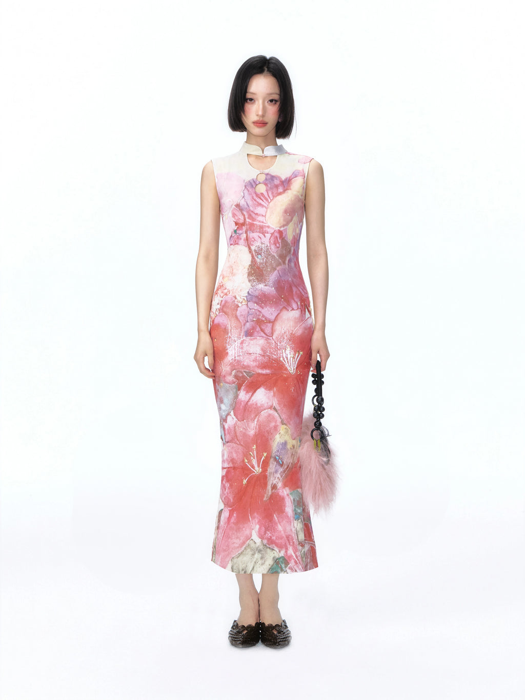 YEDM Floral Reversible Cool-Touch Slim Fit Qipao Dress